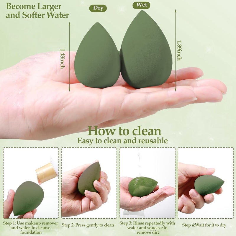 AuraRay 14 Pcs Makeup Sponge Set, Beauty Sponges Blender with 4 Pcs Powder Puff and 4 Pcs Mini Make up Sponges St. Patrick's Day Gift for Liquid,Foundation,Powder,Concealer,Cream (Green) - Image 5